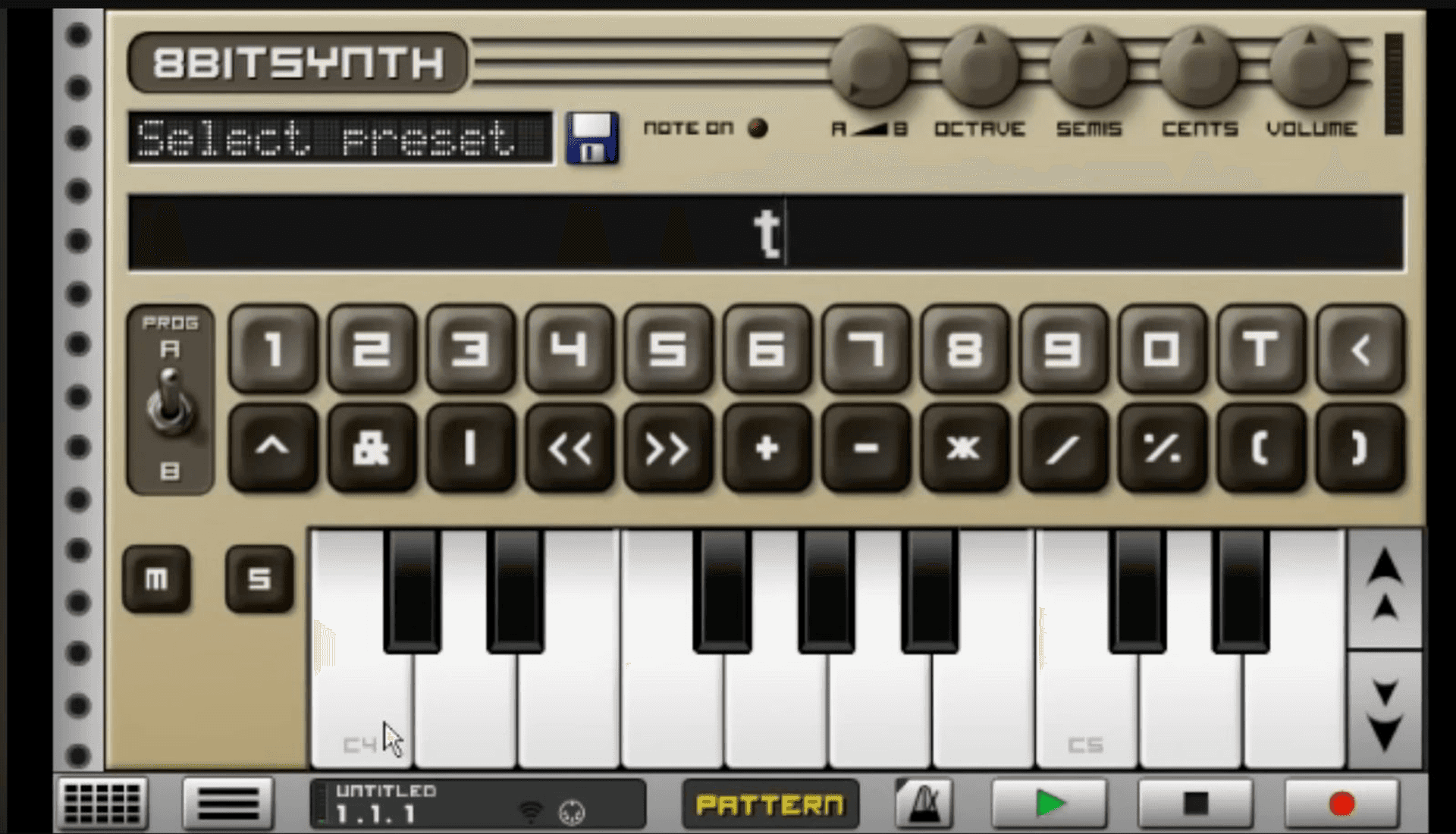 Retro 8-bit synthesizer interface with piano keys and vintage aesthetic design inspiration for ZigBeat